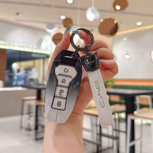 Zinc Alloy Car Key Case Cover For BYD Song Plus Atto 3 Han EV Tang DM Qin Seal Dolphin Leather Metal Remote Fob Holder Keychain Car Accessories