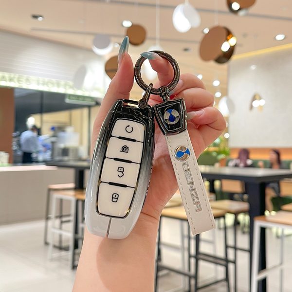 Zinc Alloy Car Key Case Cover For BYD DENZA D9 N7 N8 Suede Car Styling Keychain Accessories