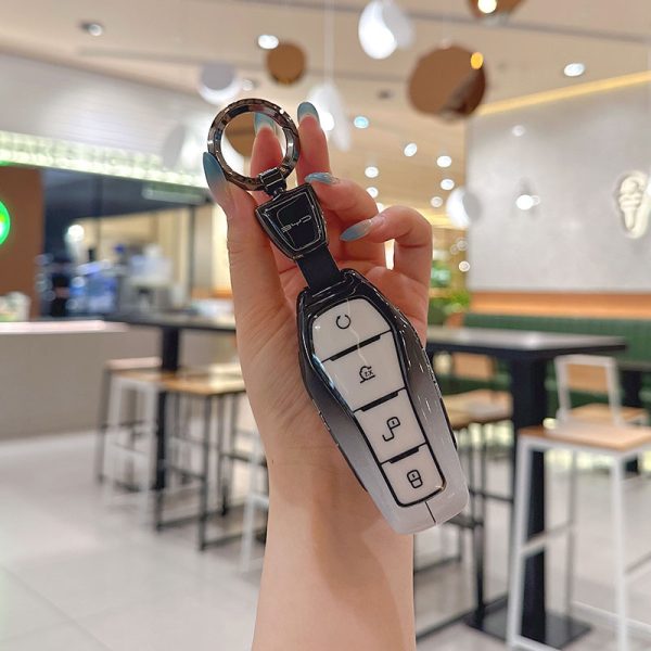 Zinc Alloy Car Key Case Cover For BYD Song Plus Atto 3 Han EV Tang DM Qin Seal Dolphin Leather Metal Remote Fob Holder Keychain Car Accessories