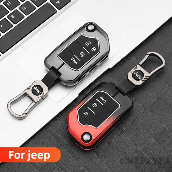 Zinc Alloy Car Key Case Cover For Jeep Wrangler JL Rubicon Gladiator JT Sahara JLU 2018 2019 2020 2021 2022 2023 2 3 4 Button Flip Remote Protection